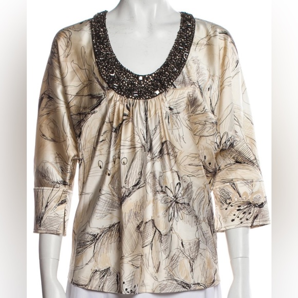 St. John Silk Blouse | Size S | Elegant Neutral + Luxe Feel - Picture 1 of 3